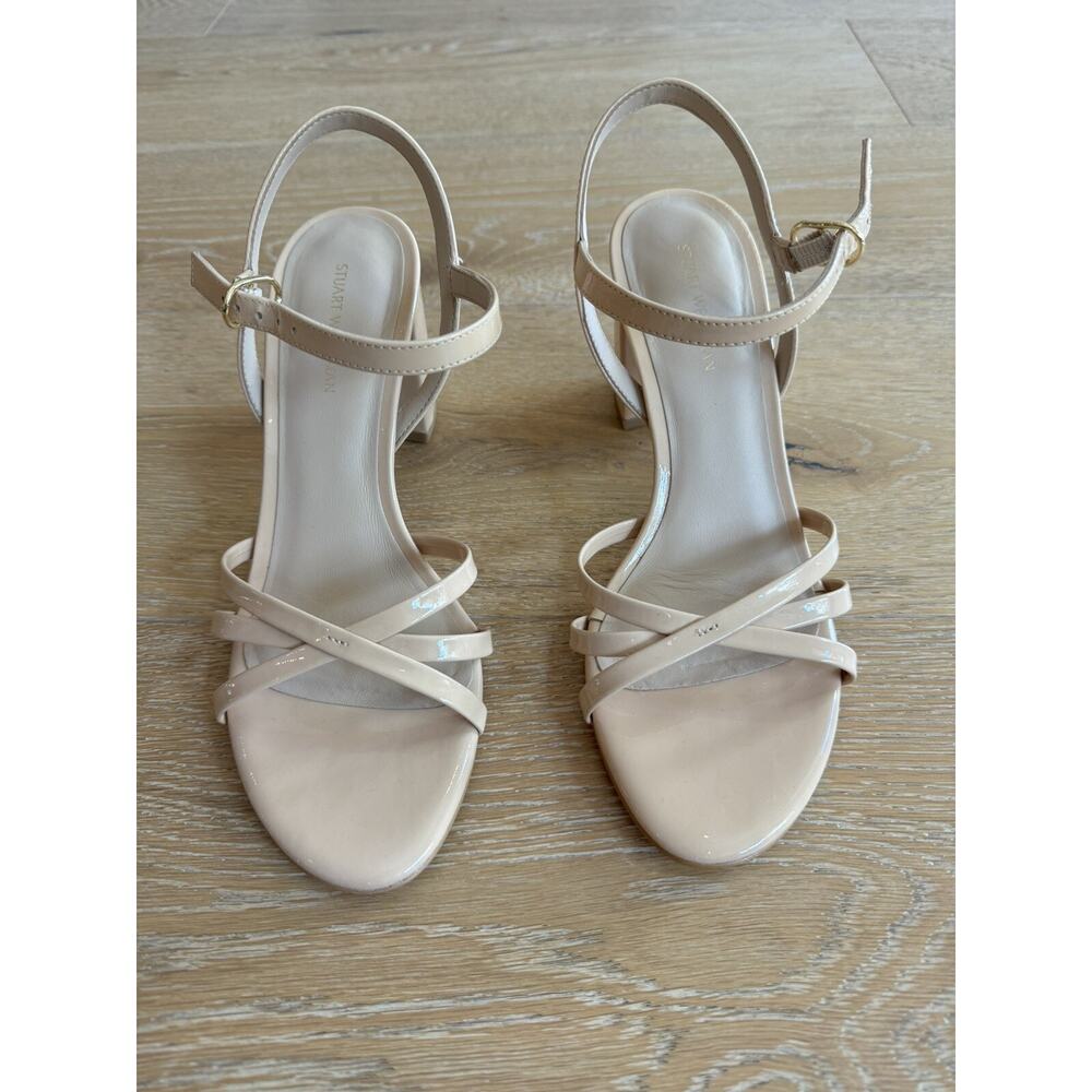 Stuart Weitzman Starla Block Heel Strappy Sandals in Beige Size 7